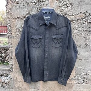 NEW Wrangler Retro Black Wash Pearl Snap Shirt Womens Large Western Cowboy Rodeo